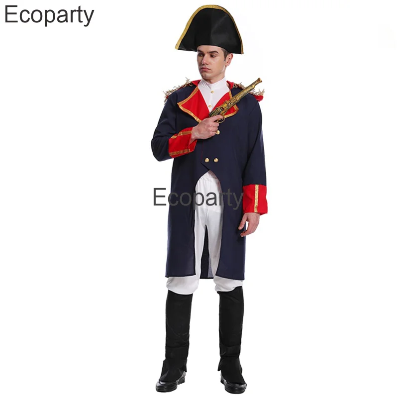 Medieval Napoleon Costume For Men Halloween Warrior Musketeers Soldier Cosplay Uniform Suit Carnival Masquerade Party Outfit