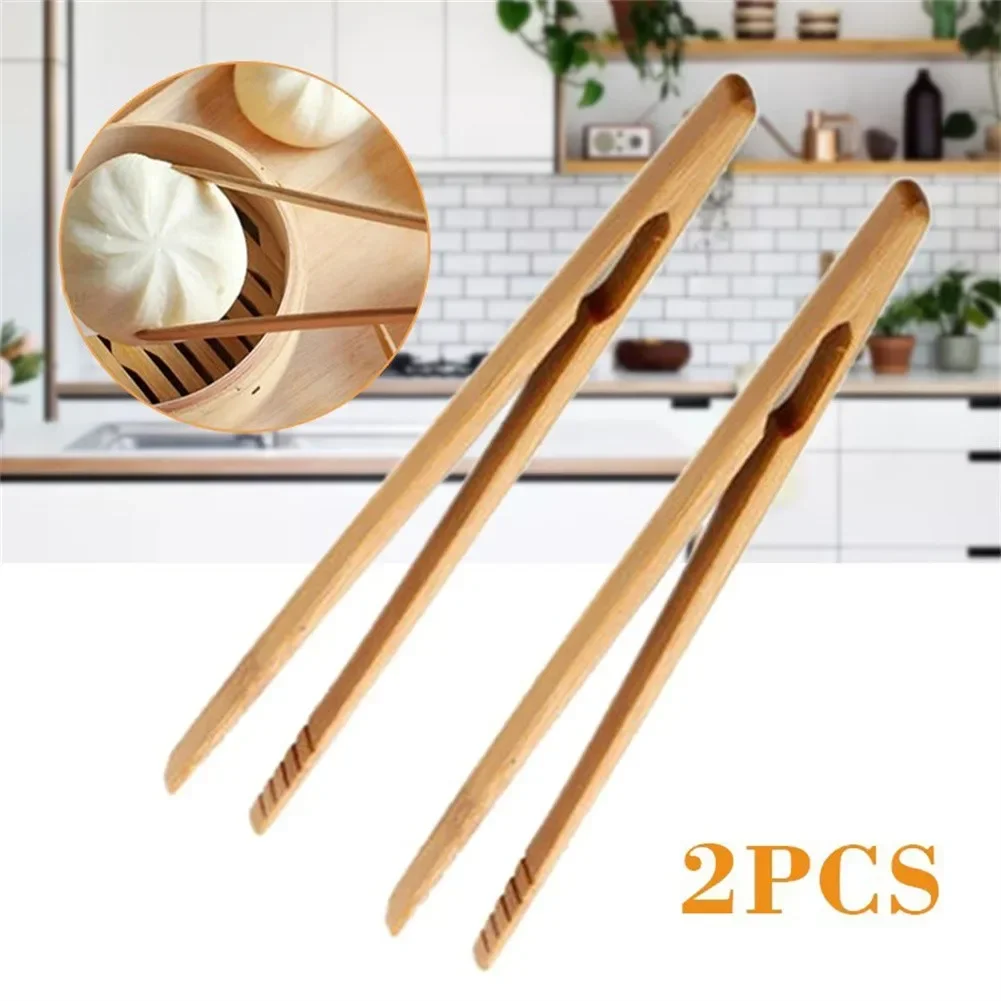 Bamboo Tea Accessories Wooden Food Tongs Bamboo Tongs 2Pcs Bamboo Wood Wooden Food Toast Salad Tongs Toaster Bacon Sugar Ice Tea Tong Tea Clips Teaware For Kitchen
