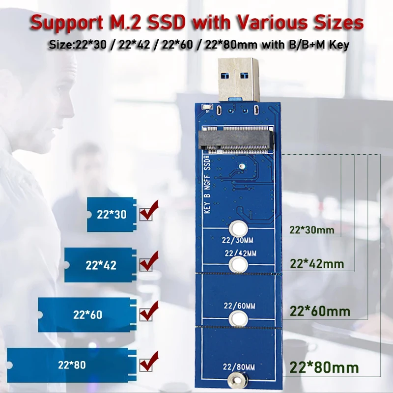 SSD Adapter M.2 to USB Adapter B Key M.2 SATA SSD Converter NGFF M2 to USB 3.0 Riser Card Board Supports 2230 2242 2260 2280 SSD