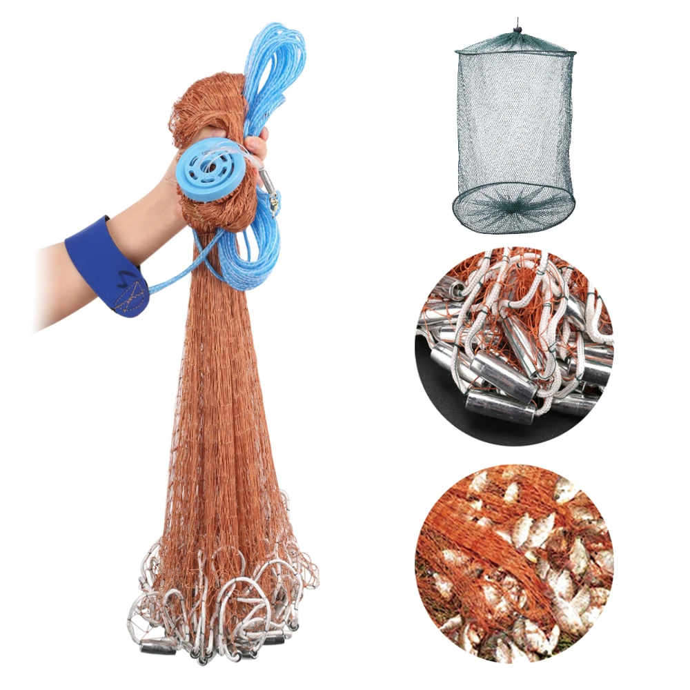 240/360/480CM Diameter Fishing Cast Net Folded Casting Net with Sinkers ...
