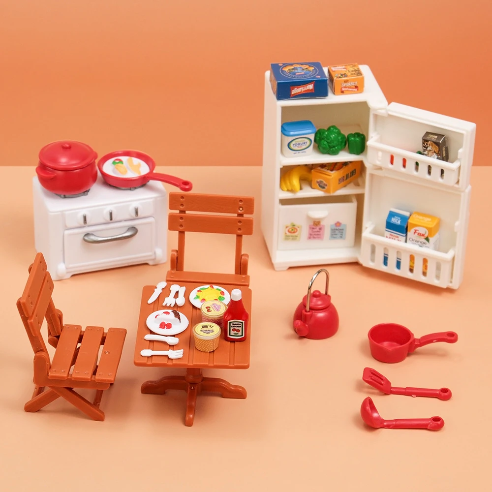 1:12 Doll House Refrigerator Creative Gift For Kids Realistic Mini Kitchen Toy With Food Accessories Role Play Educational Toy