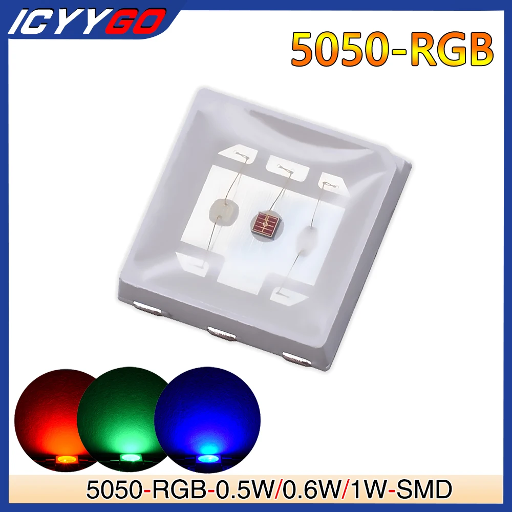 

100Pcs 5050 High Power 5054 Rgb 0.5W 0.6W 1.5W Led Emitting Diode Lampight Beads Chip Tricolor Red Blue Green Fullcolor ICYYGO