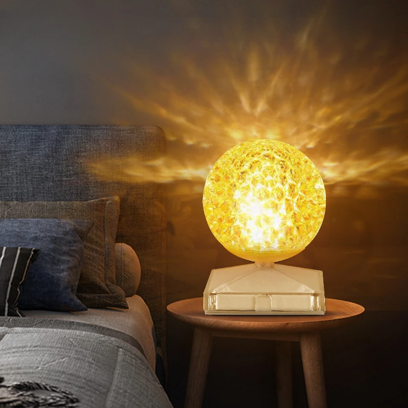 

Night Light New Glass Crystal Ball Night Light Rotating Water Ripple Atmosphere Night Light Creative Simple Bedside Table Lamp