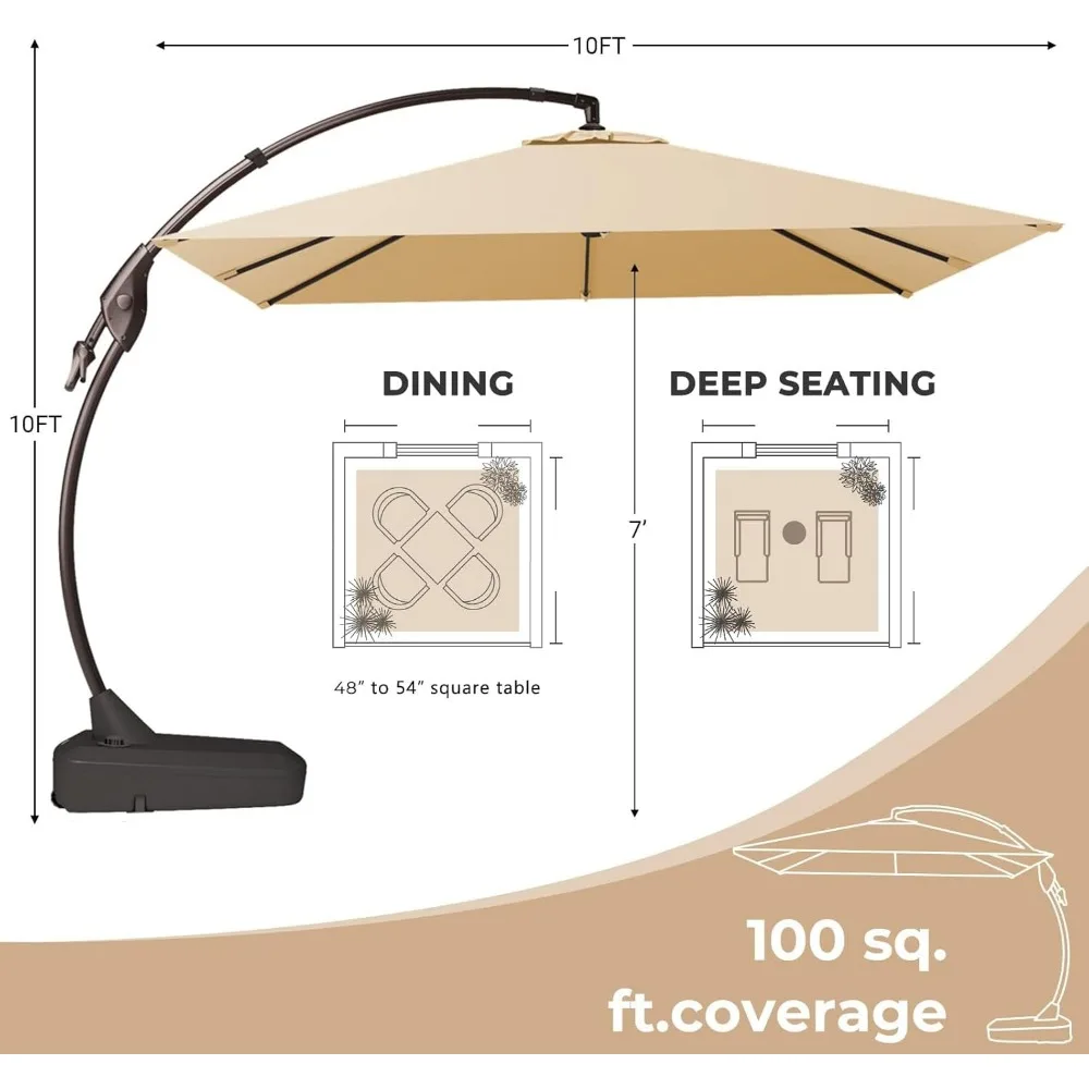 10x10 FT Patio Offset Umbrella Large Square Aluminum Cantilever Umbrella Base Included for Deck Porch 3