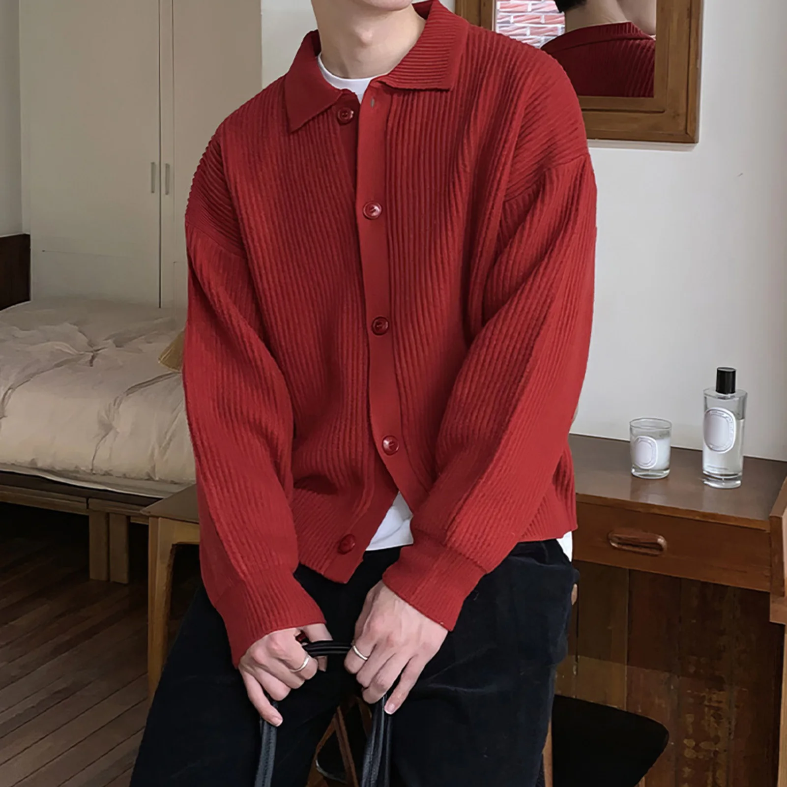 Knitted Sweater Coat Fall Winter Men's Sweaters Loose Turn-down Collar Single-breasted Cardigan Long Sleeves Knitted Coats