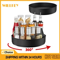 360 Rotation Non-Skid Spice Tray Pantry Cabinet Turntable with Wide Base Storage Bin Rotating Organizer for Kitchen Seasoning 1