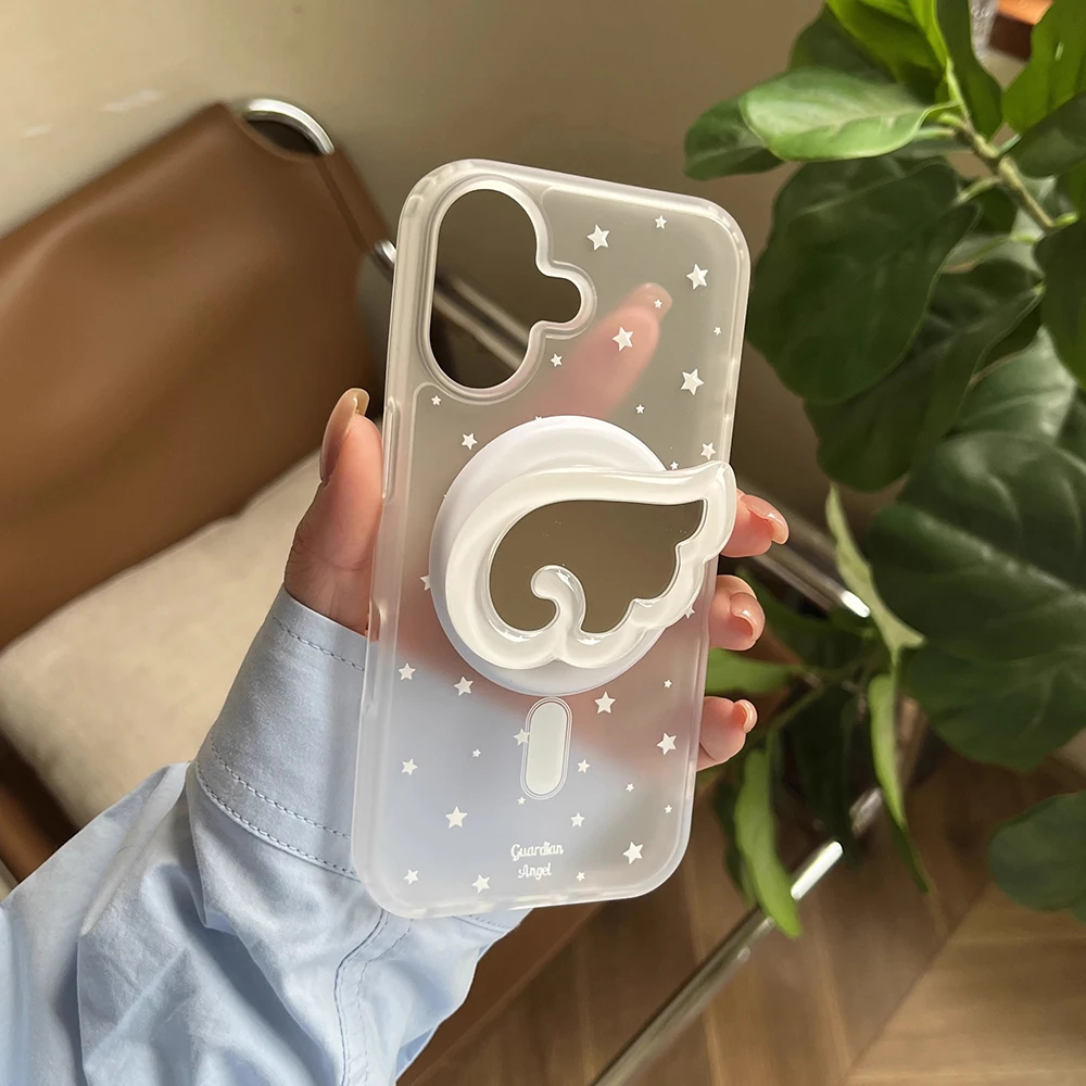 Magnetic Angel Wings Mirror Phone Case with Stand and Holder - Soft, Lovely Design