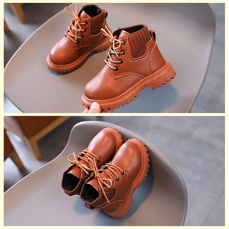 XUANMU New Children Leather Boots for Boys Girls Versatile Breatheable Simple Kids Short Boots for Girl Casual Simple X0385_voghion.com