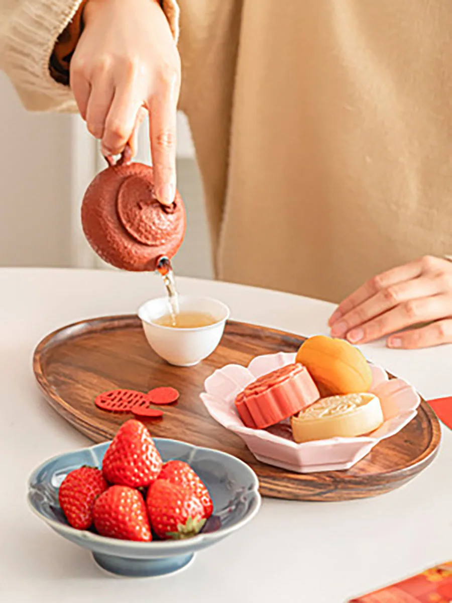 Porcelain Plate for Fruit and Foods, Ceramic Plate for Dessert, Tea Dish, Chinese Red, Wedding Party Supply, Gifts