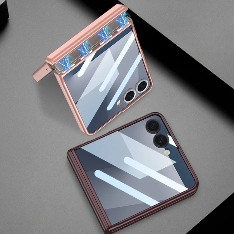 Magnetic Hard Shell Phone Case with Hinge Protection and Tempered Film Protector Cover
