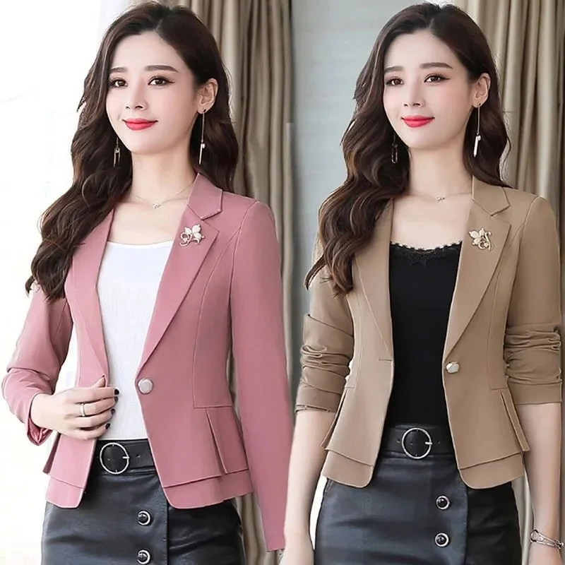 2023 New Autumn Ruffle Edge OL Style Matching Skirt Short Style Small Suit Women's Slim Fit Waist Wrapped Professional Suit Coat