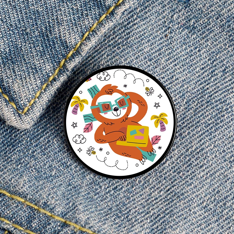 

Christmas Cute Sloths playing games Printed Pin Custom Brooches Shirt Lapel teacher Bag cute Badge Cartoon pins for Christmas