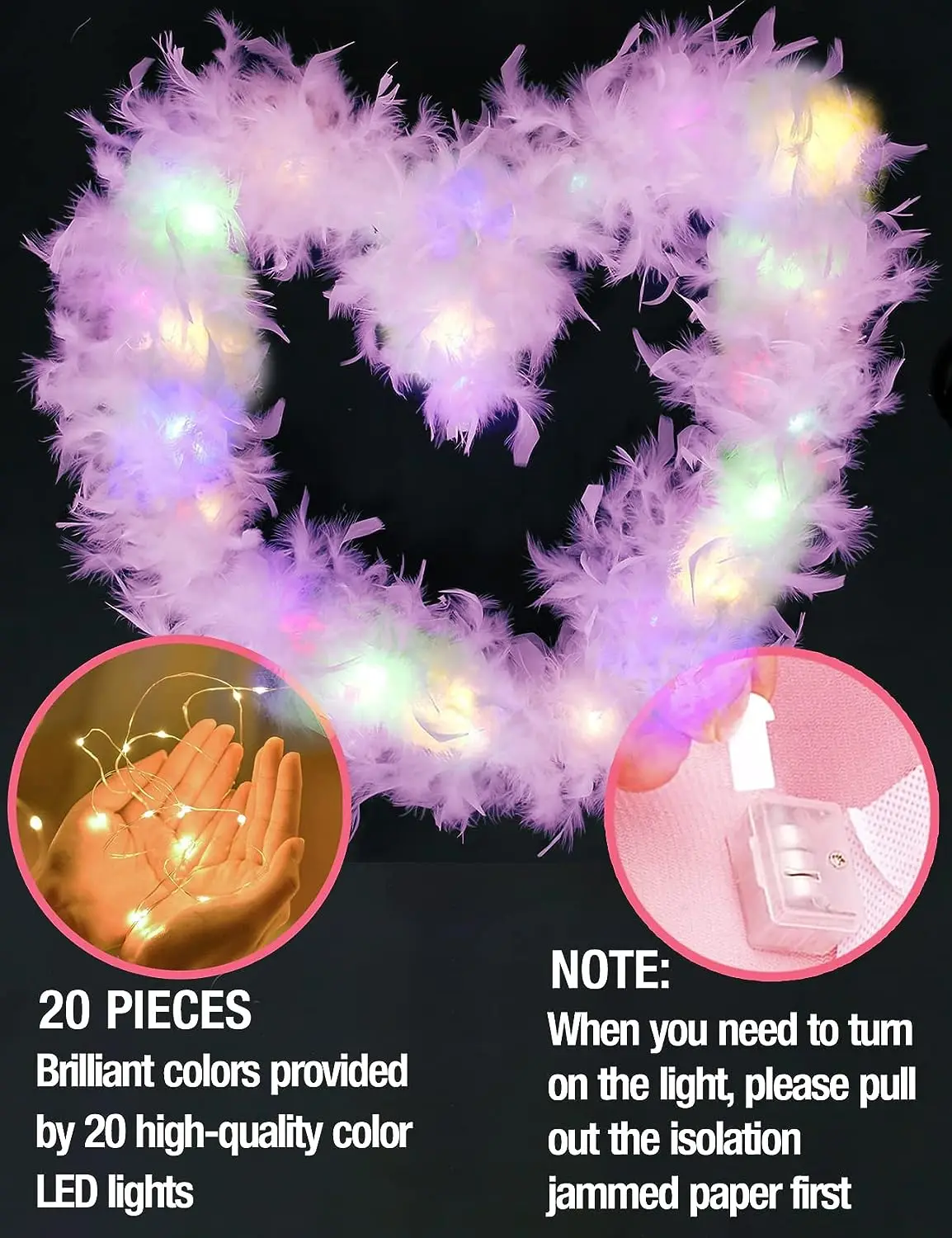 Colorful Feather Boas 2M 60g LED Lights Feather Boas for Women