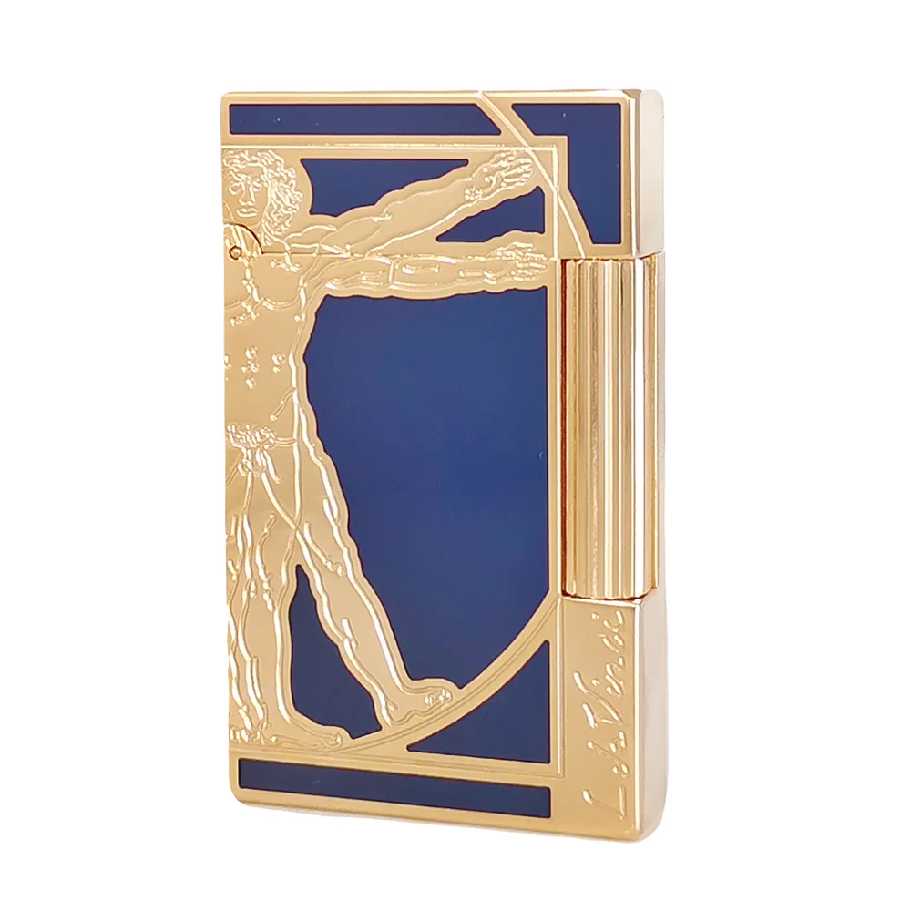 Special Gas Lighter Lacquer Engraved Da Vinci Pattern Smoking Cigarette Accessory Man Gift Collections