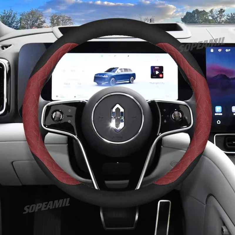 

Anti-Slip Microfiber Leather Car Suede Knurling Steering Wheel Cover For AITO M5 M7 M9 2024 Auto Interior Decoration Accessories