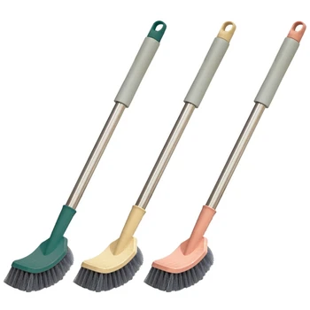 Scopino per wc da bagno con manico lungo antiscivolo in plastica detergente curvo Scrubber da appendere alla parete strumento per la pulizia profonda 1