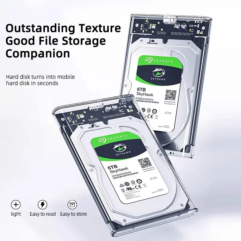 Transparent Hard Disk Box 2.5inch SSD SATA to USB3.0 3.1 Type C Mobile External HDD Case Support 8TB For SDD HDD Shell Enclosure