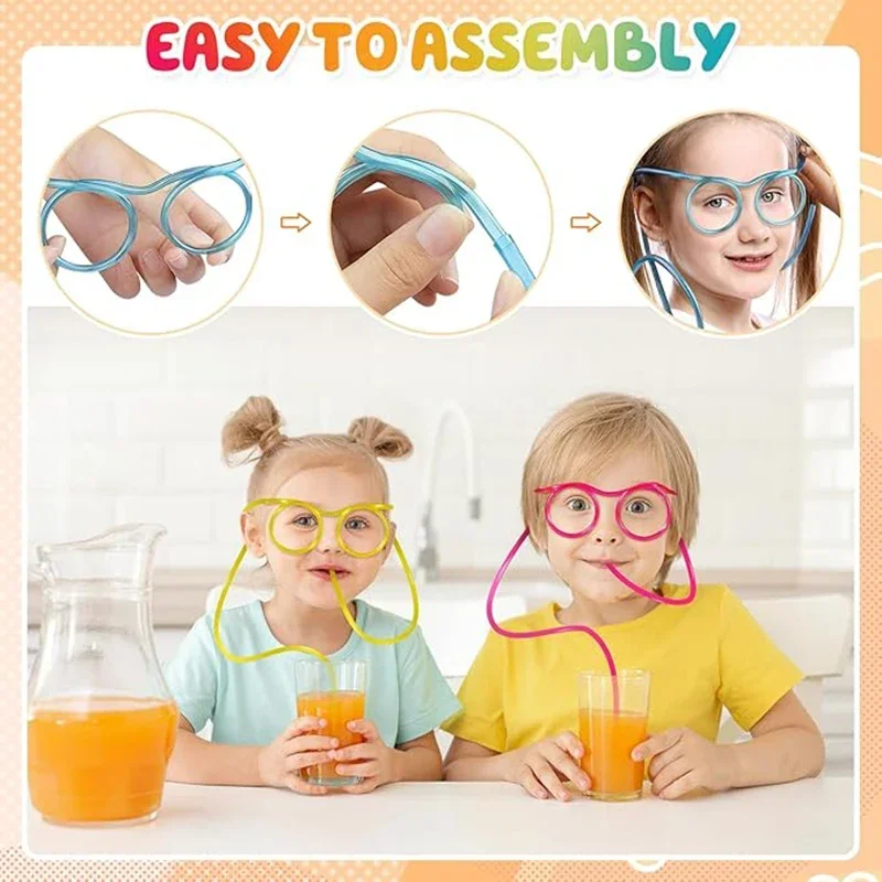 1/5PCS Straw Glasses Funny Soft PVC Flexible Drinking Tube Novelty Entertainment Accessories Party Bar Supplies Christmas Gift