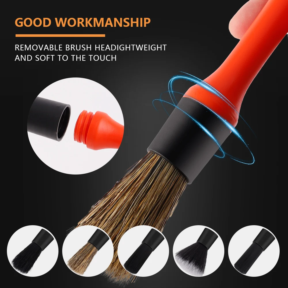 SPTA Car Detailing Brush Boar Hair Brushes Set for Air Vents, Engine Bays, Dashboard & Wheels Cleaning car detailing brush set air vent cleaning brush wheel cleaning brush car cleaning accessories car cleaning tool
