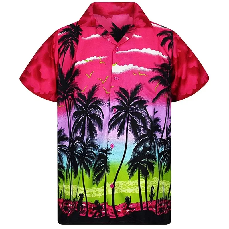 thumbnail image 1 of Camisas con estampado 3D de palmeras y mangas cortas para hombre, camisa hawaiana de gran tamaño con botones, blusas casuales de verano, camisa para hombre, 1 of 5
