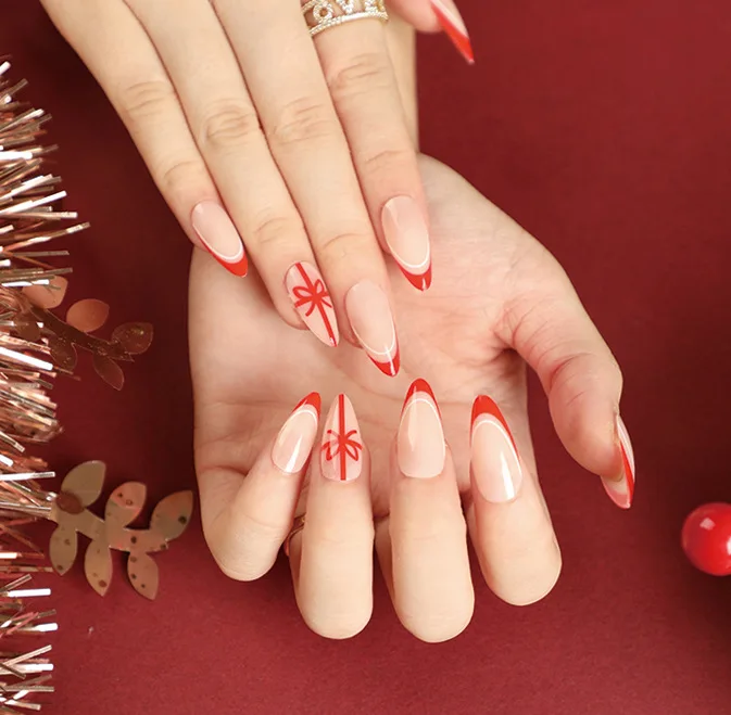 Christmas Snowman Glitter Press-On Nails - 24 Pcs/Set