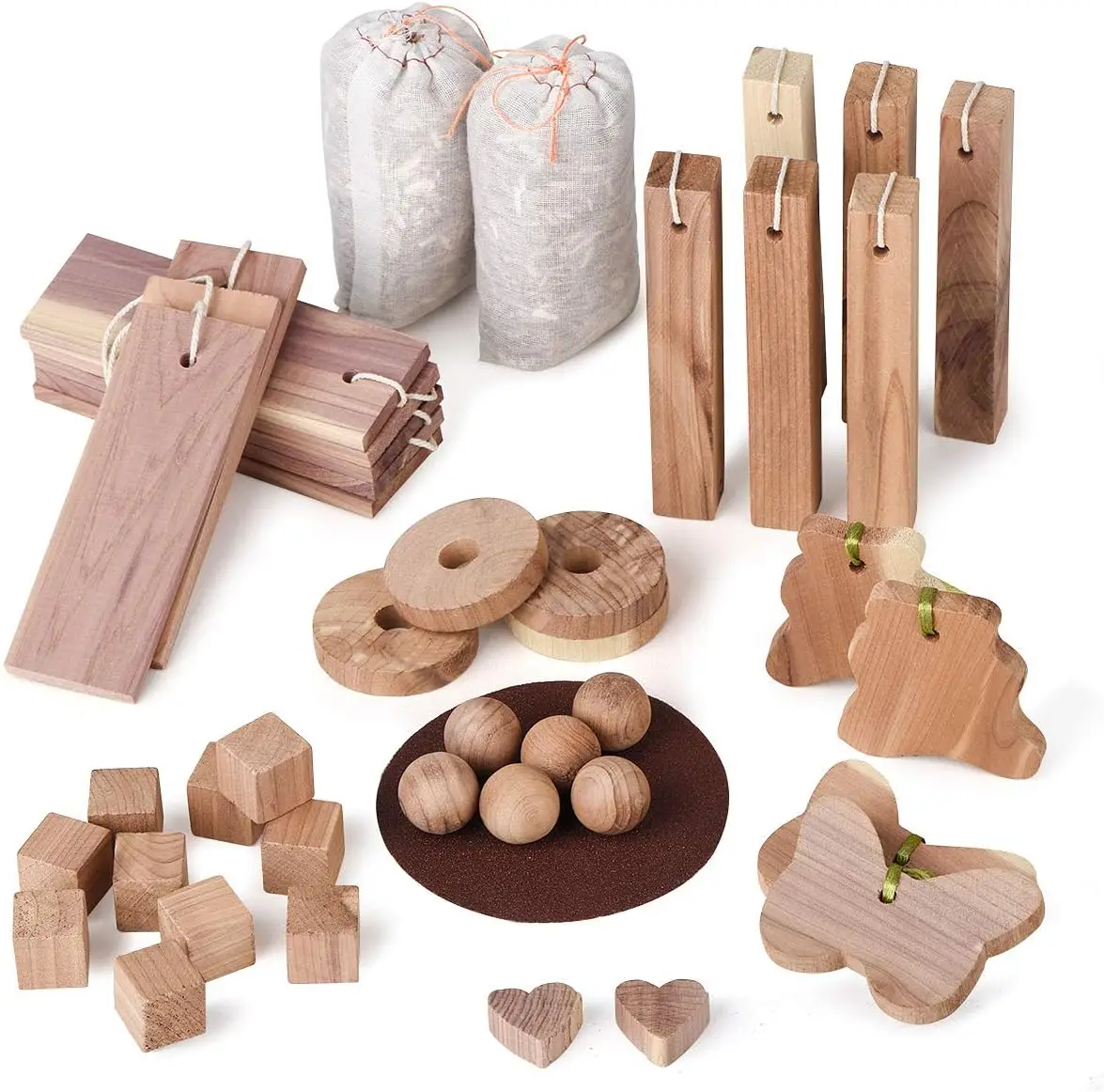 Aromatic Cedar Blocks Organic Cedar Balls Wood Hangers for Cabinets and Drawers Set of 42 with Sandpaper