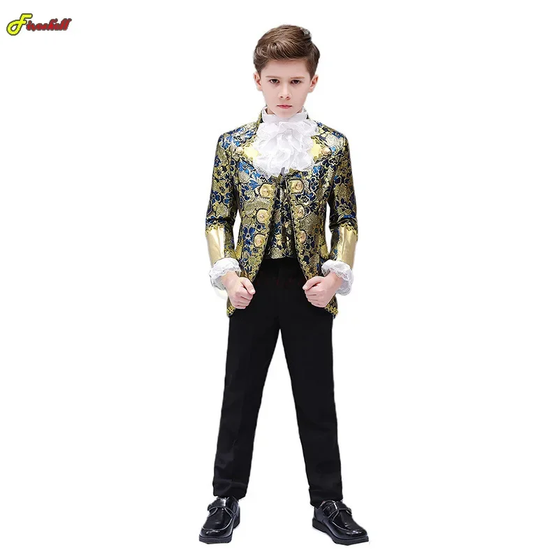

Kids Punk Halloween Costumes King Prince Renaissance Medieval Boy Gothic Cosplay Party Costume Coat Pants Tie Full Set