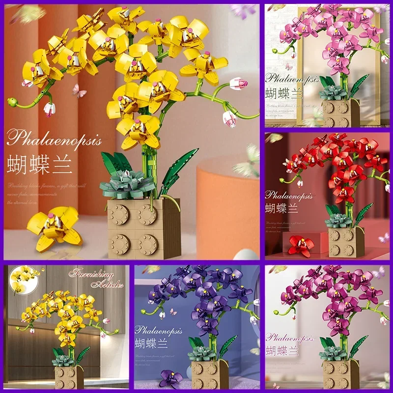 1369Pcs Ragazze Assemblano Fiori In Vaso In Stile Cinese Vestito Bouquet Building Block Giocattoli Bloemen Fleur Kwiaty Flower