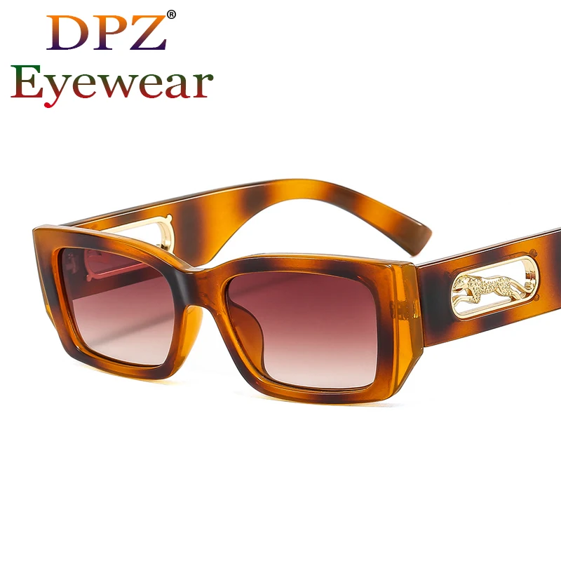 

2022 One Piece Small Rectangle Leopard Sunglasses For Women Fashion Design Gradient Sun Glasses Men Hip Hop Shades Flat Eyewear