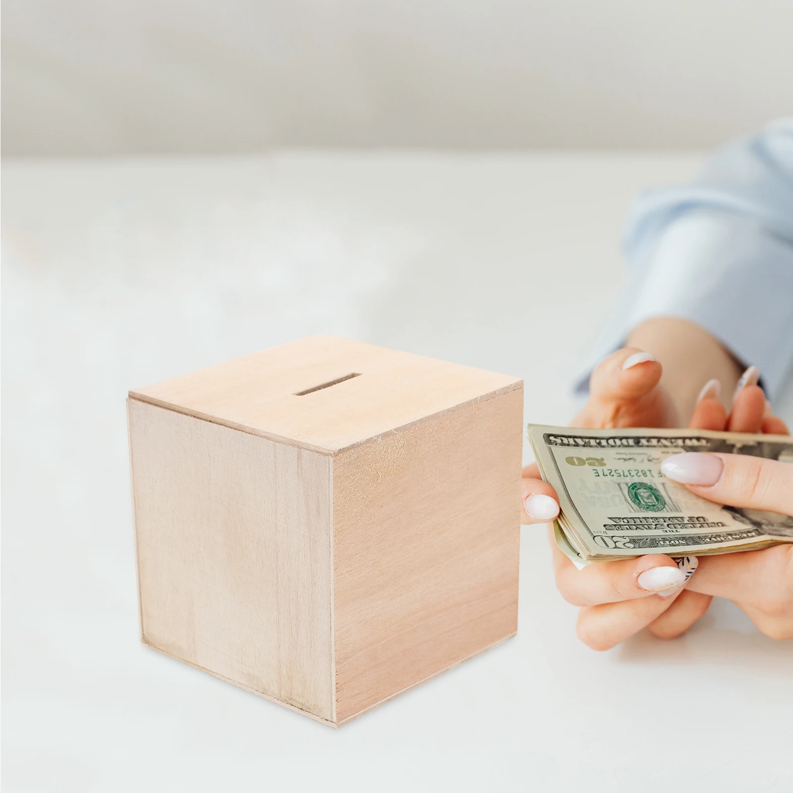 4Pcs Square Wooden Piggy Bank Cube Money Boxes Kids Coin Saving Box Children Change Container Storage Bank Home Decor 5