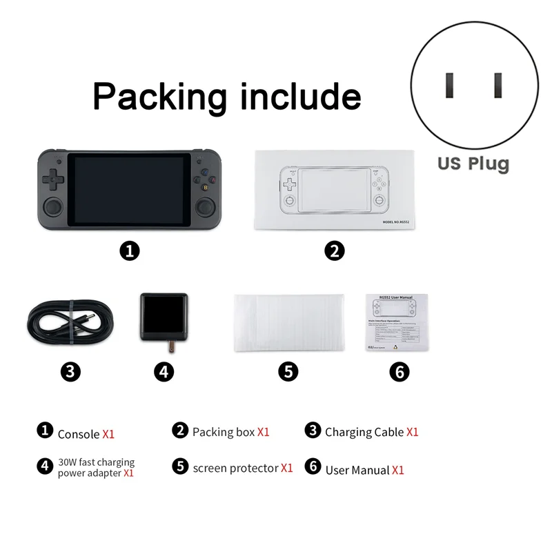 RG552 Retro Video Game Console 5.36 Inch IPS 1920X1152 16G Dual Systems Android Linux (A, US Plug)