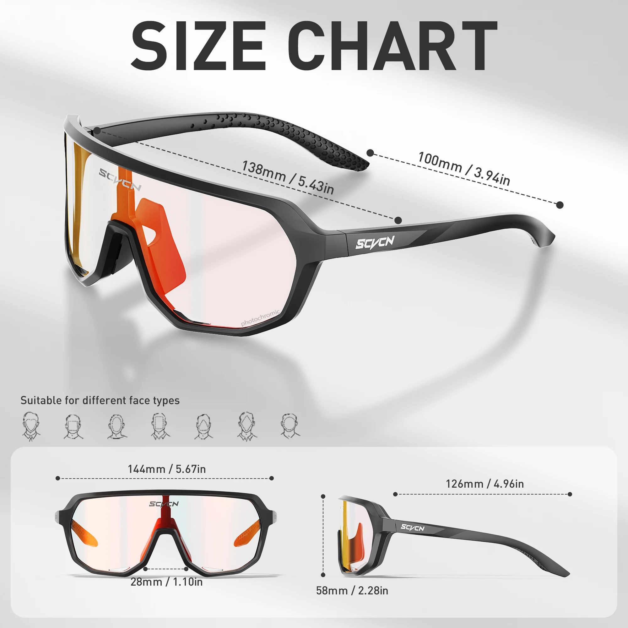 SCVCN Photochromic Glasses Bicycle Red Glasses Sports Men Sunglasses MTB Road Bike Eyewear for Women Cycling Goggles Racing