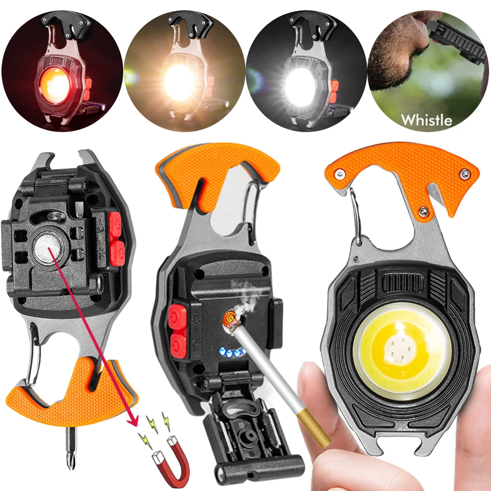 COB Work Lights 3 Gears Multifunction Rechargeable Flashlight Cigarette Lighter Screwdriver LED Keychain Lamp for Camping led flashlight led flashlights outdoor flashlight