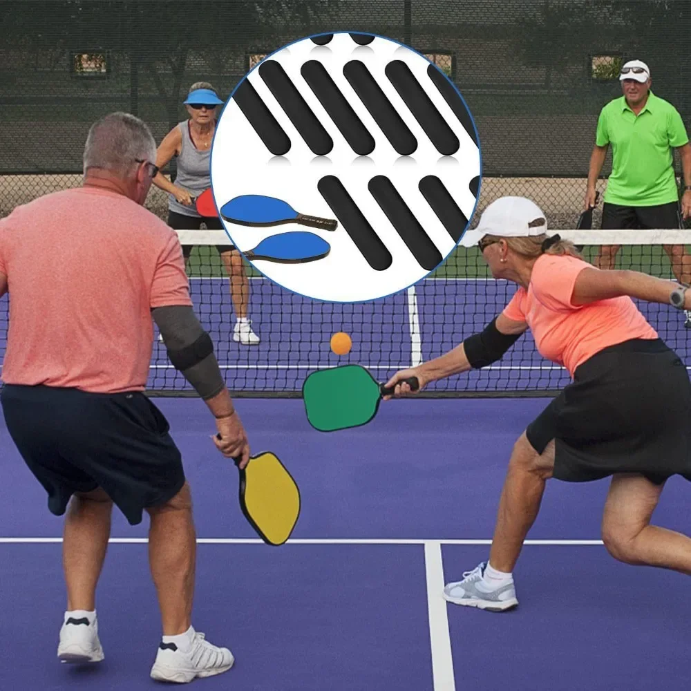 Weighted counterweight sticker tape for pickleball and tennis rackets.