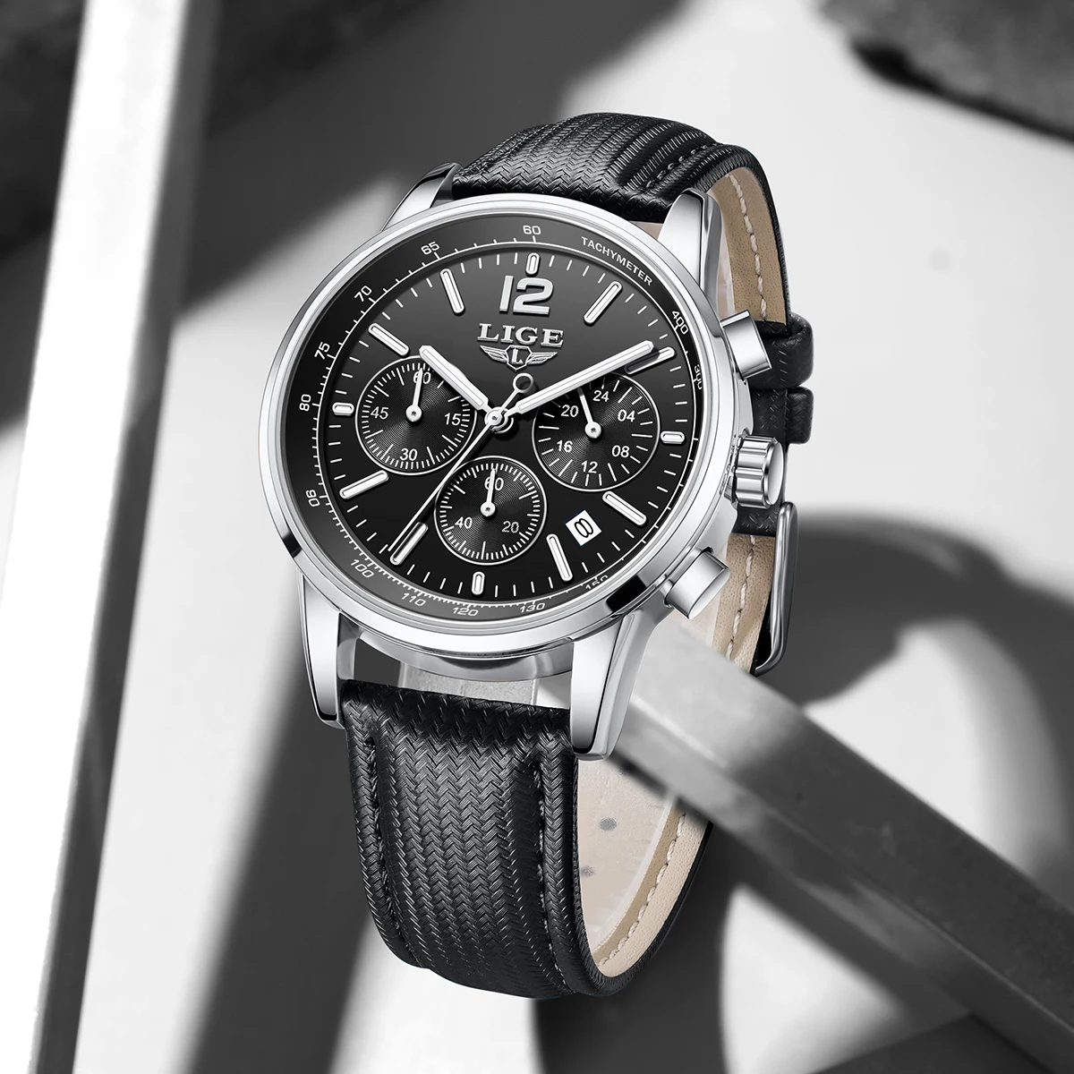 Luxury Men's Leather Watch - LIGE Chronograph Sport Waterproof with Gift Box