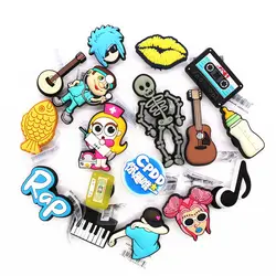 Original Rap Music PVC Shoe Charms Accessories Guitar Lute Piano Punk Clogs Clips Decoration for Badges Party Gifts