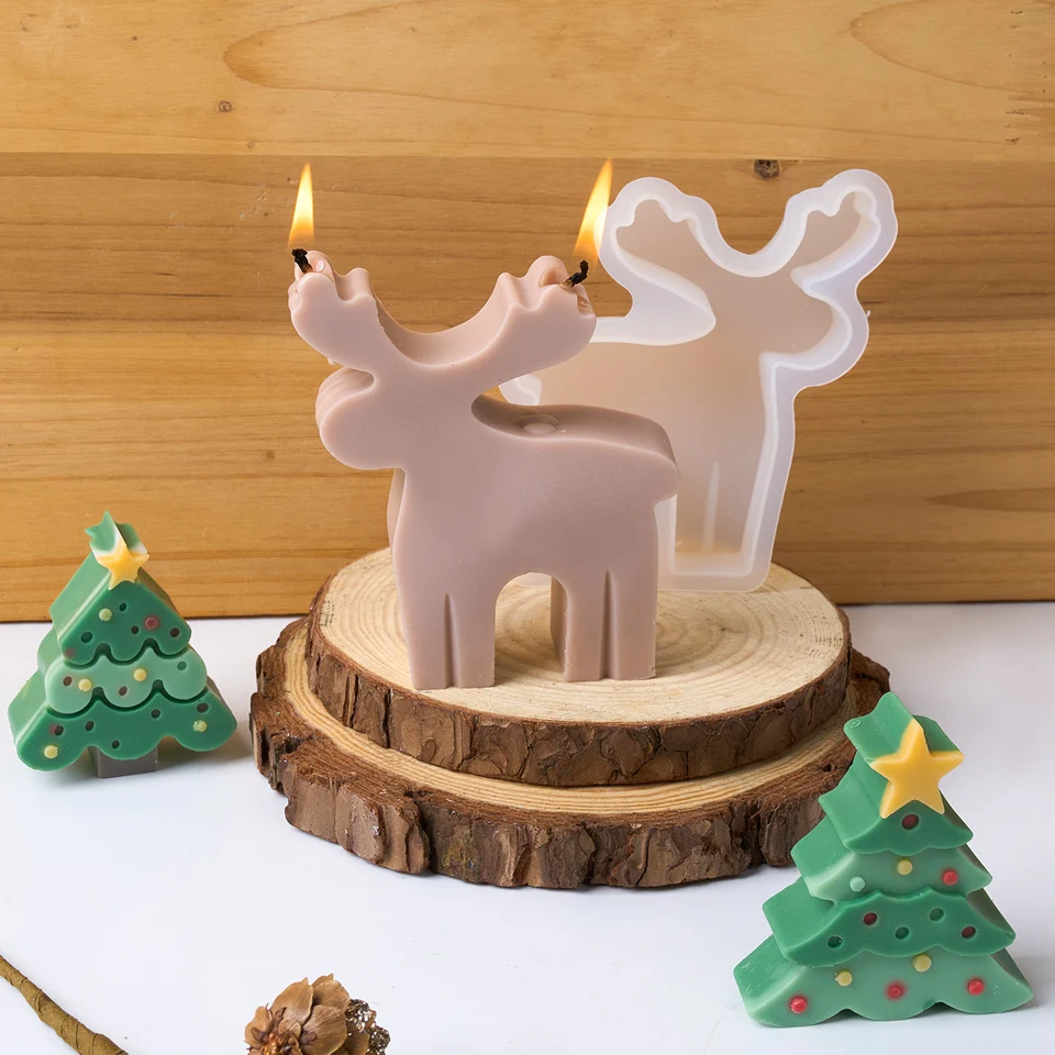 Stampi Candele Natale In Silicone - Stampo Albero E Cervo Per Candele Fai Da Te