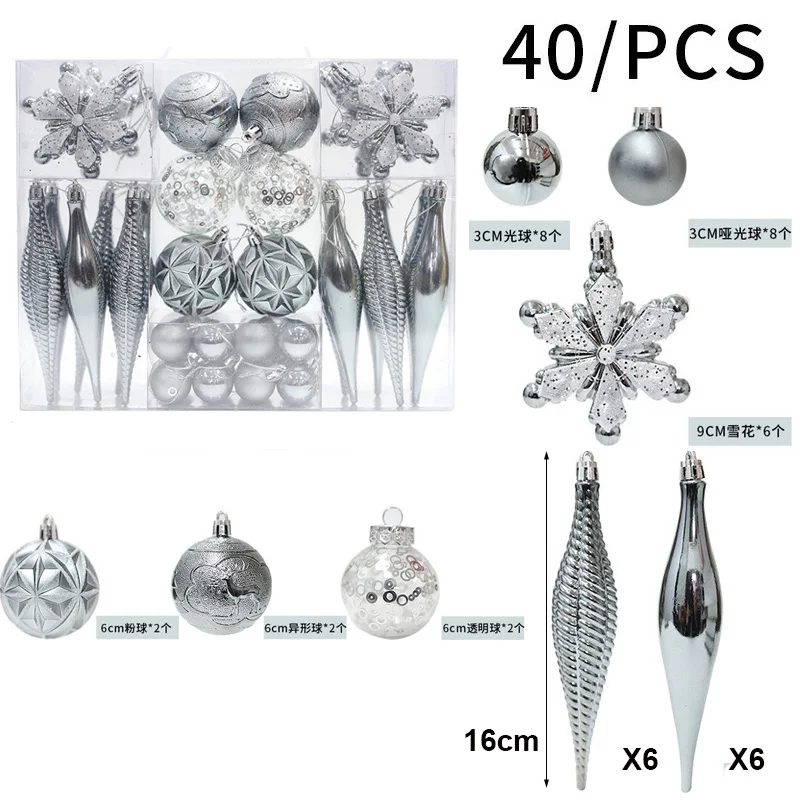 thumbnail image 1 of 40 piezas de bolas de Navidad con forma de copo de nieve rojo, dorado y rosa, para colgar en el árbol de Navidad, adornos para fiestas de bodas y Navidad, 1 of 5