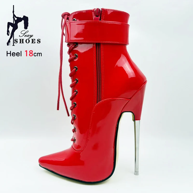Wrap Strap Red Pointy Ballet Boots 18CM/7'' Super High Heel Fetish Shoes Women Stilettos Crossdresser Custom SM Sexy Ankle Boots