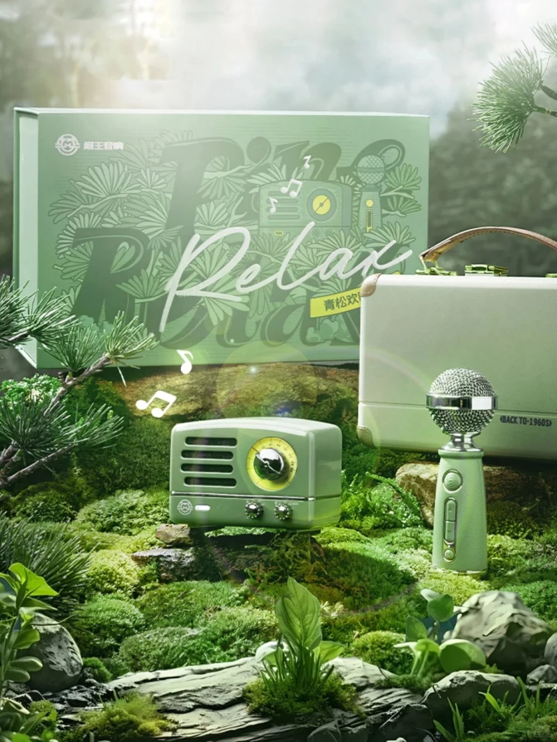 Bluetooth-динамик MUZEN OTR Маленький принц, версия для пения в стиле ретро, зеленый металлический караок, беспроводной динамик с микрофоном