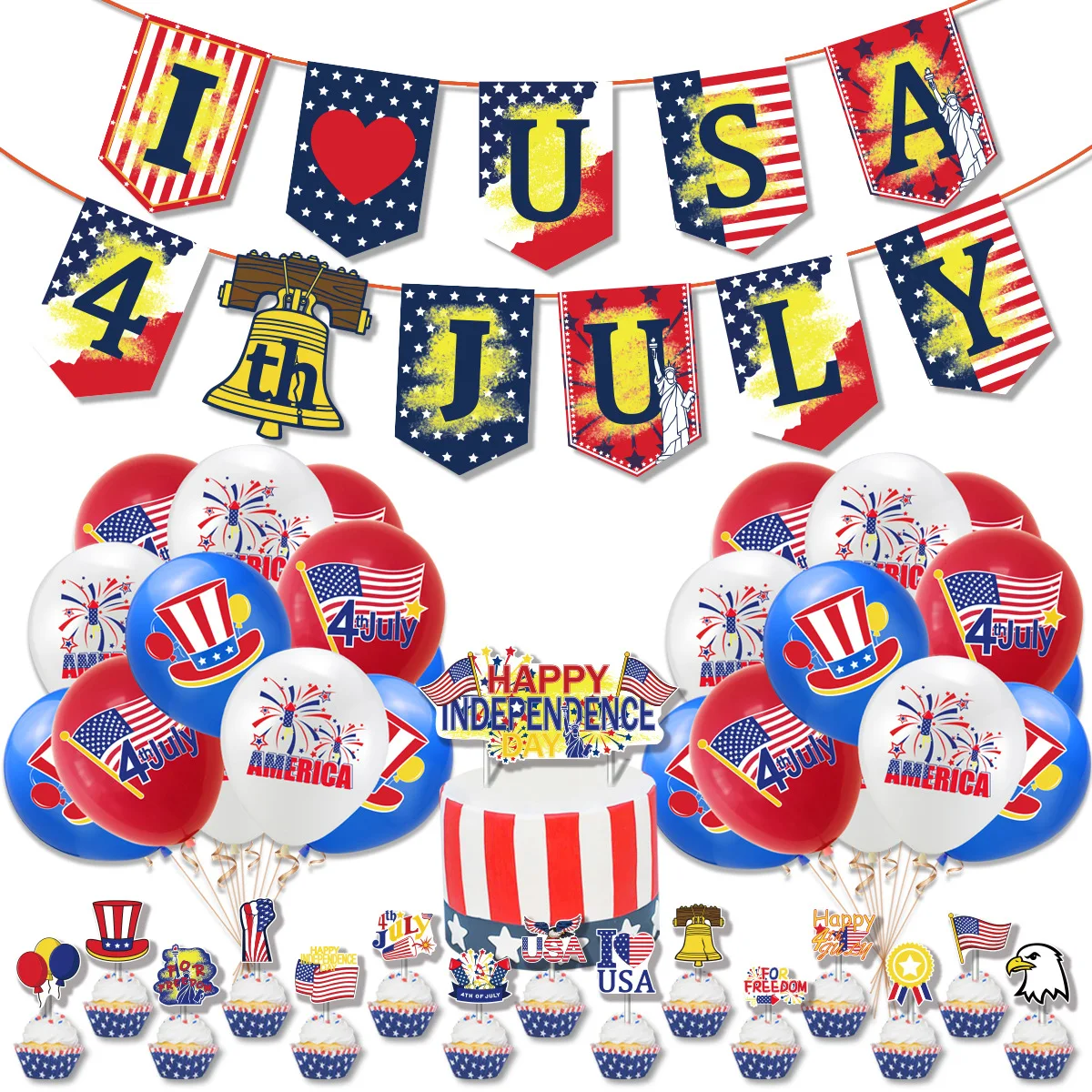 

July 4th Independence Day Theme Party Decoration Supplies American National Day Flag Tattoo Stickers Pull Flag Balloon Decora