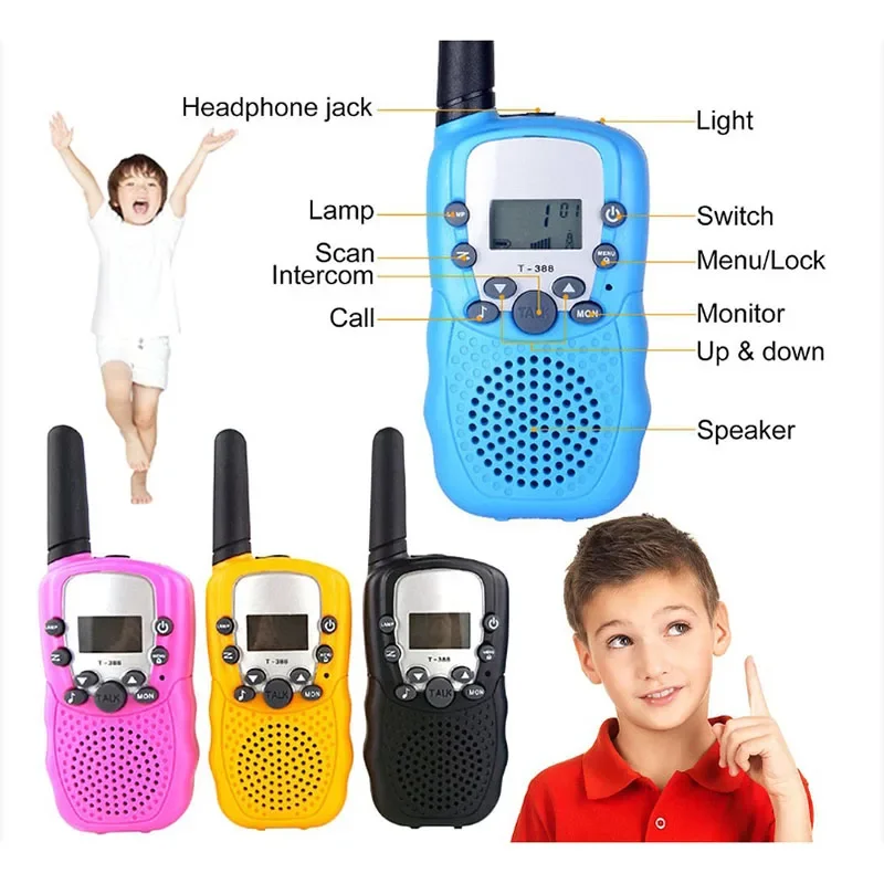 A Pair T388 Wireless Kids Walkie Talkie Portable Handheld Radio 0.5W UHF 462-467MHz 22CH Long Range Two Way Radio for Children
