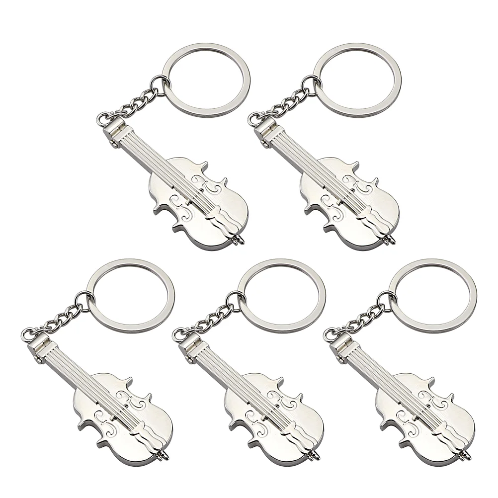 

5 Pcs Violin Keychain Creative Ring Designed Keyring Accessories Musical Instrument Pendant Zinc Alloy Bag Hanging Decors