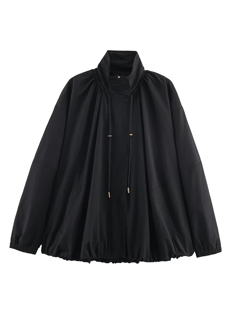 Women Jacket 2025 New Autumn Winter Fashion Laple Long Sleeve Zipper Loose Coat Elegant Female High Street Outerwear ﻿