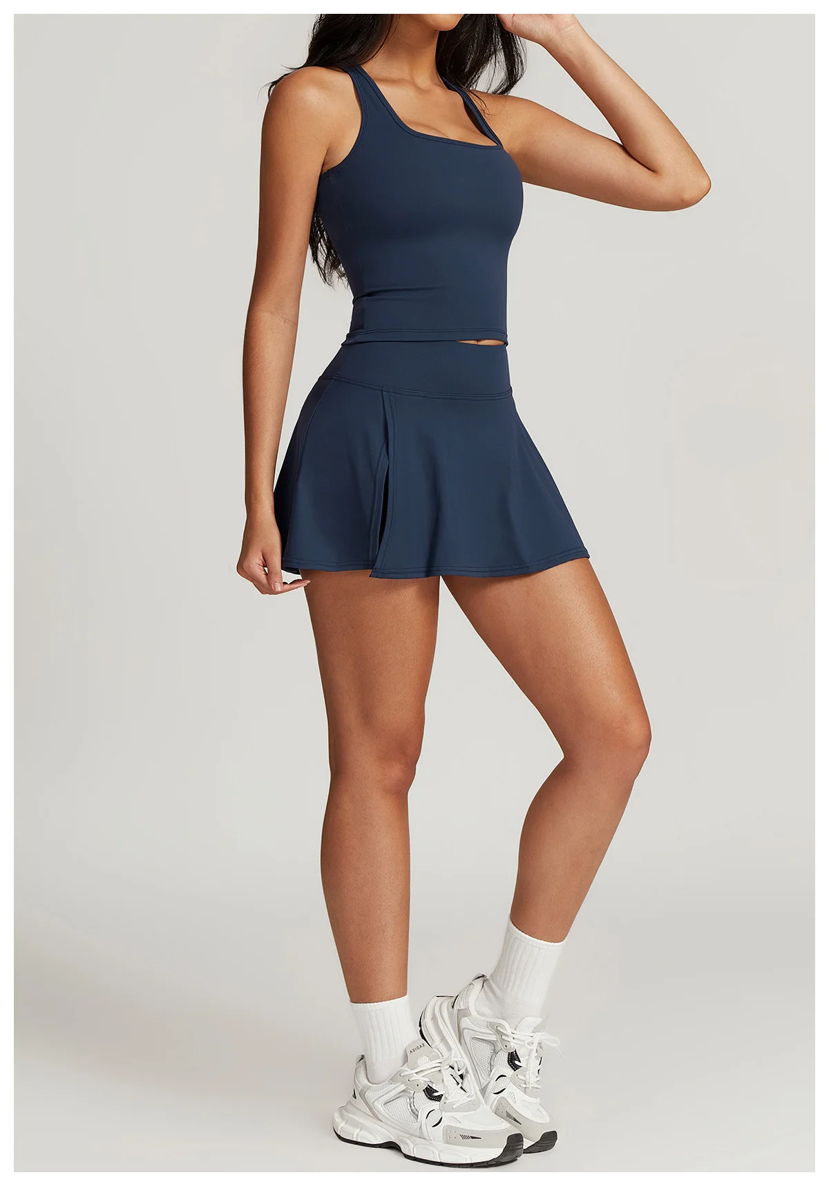 Yoga Sets Women Gym Clothes 2 piece Seamless Sports culottes Fitness Workout Sportswear Tennis Skirt Leggings Tank Shorts Suit