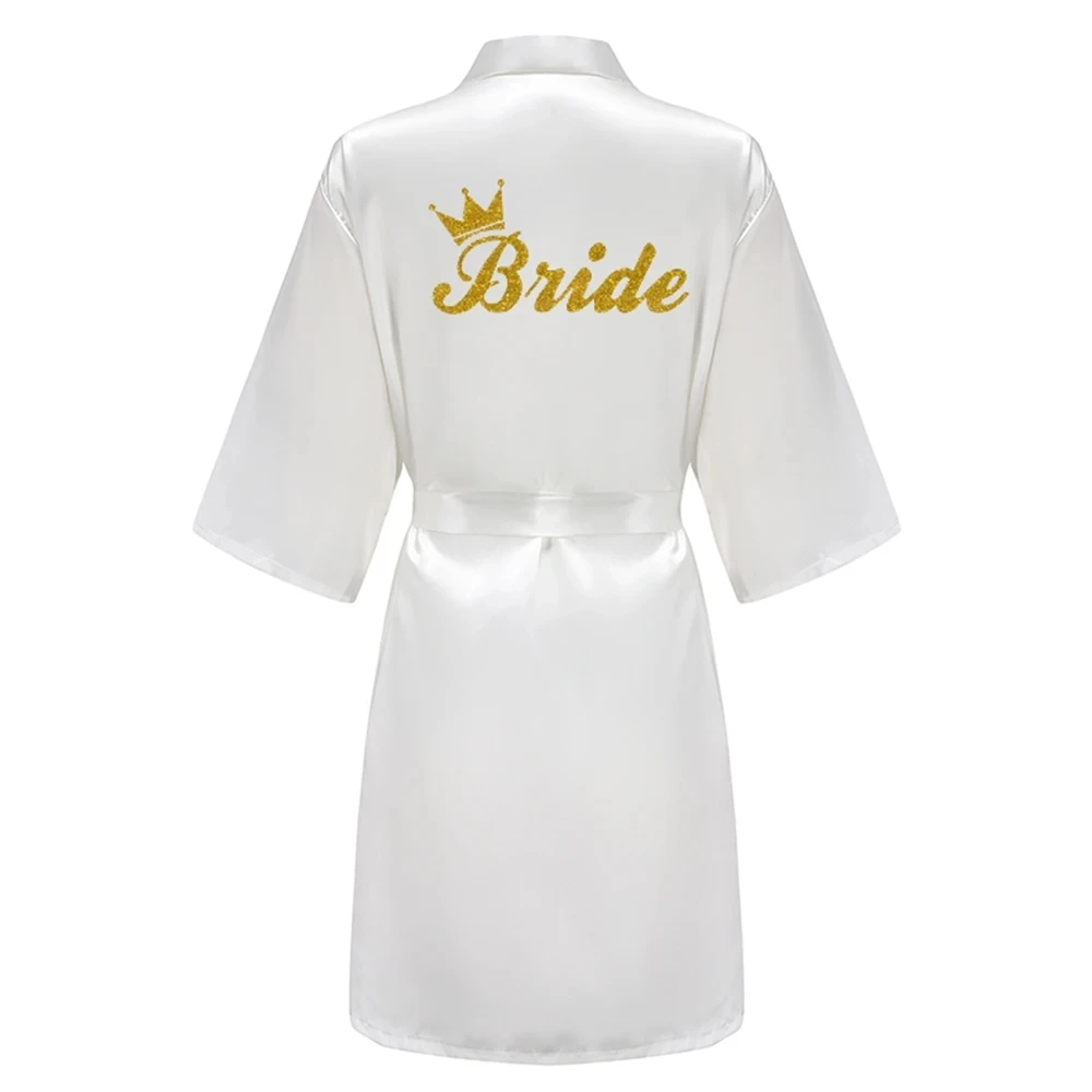 Wedding Party Team Bride Robe With White Letters Kimono Satin Pajamas Bridesmaid Bathrobe YE6522