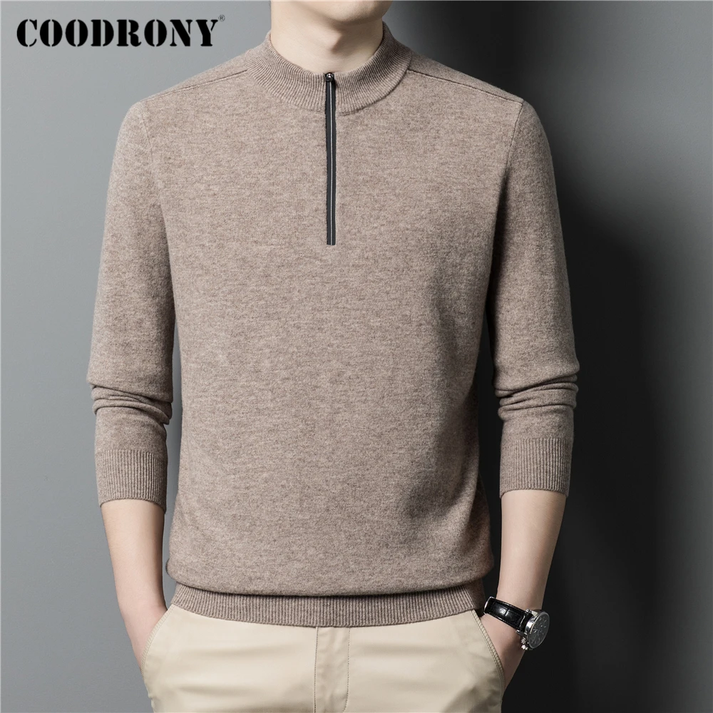 COODRONY Brand 100% Merino Wool Solid Color Zipper Sweaters Men Clothing Autumn Winter New Arrival Classic Pullover Homme Z3044