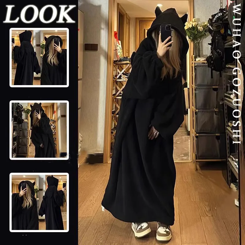 Demon Robe Couples Matching Pajamas Sweatshirts Hoodies Pullovers Fluffy Pajamas Kigurumi Homewear Long Sleeve Thicken Oversized