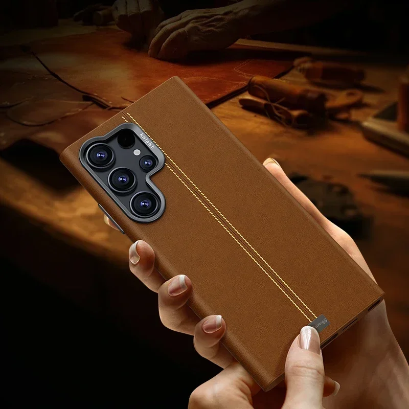 Retro Leather Matte Anti-Fingerprint Case with Magnetic Wireless Charging Compatibility