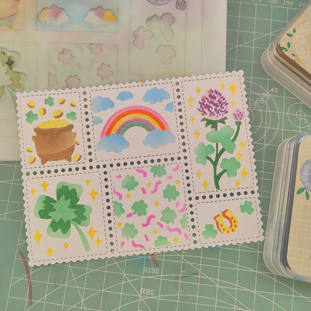 Lucky Postage Collage Stencil for Card making Cutting Die and Clear stamp set for Spring Farm Card Making Scrapbooking Dec